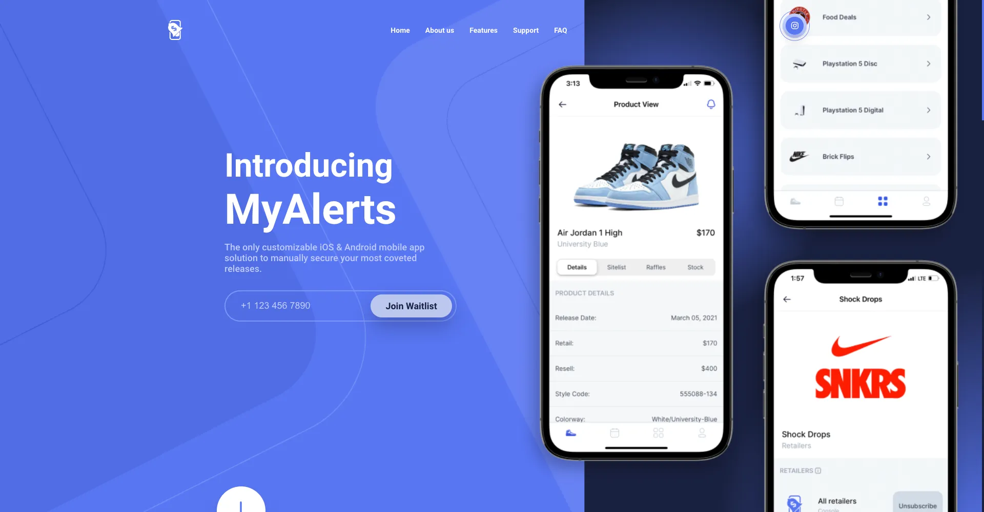 Page d'accueil de MyAlerts
