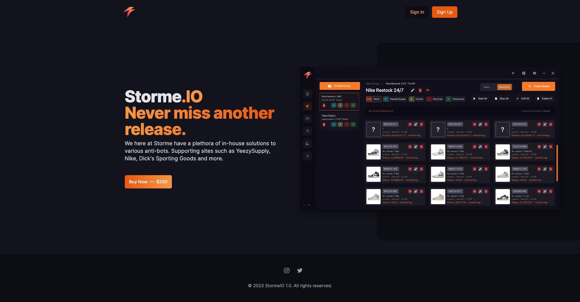 Page d'accueil de Storme.IO
